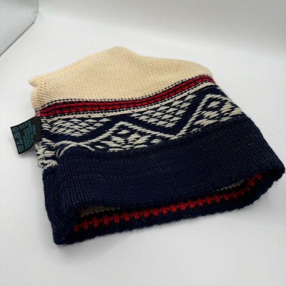 Dale of Norway Wool Knit Beanie Cream w/ Navy/Red Accents - Picture 7 of 7